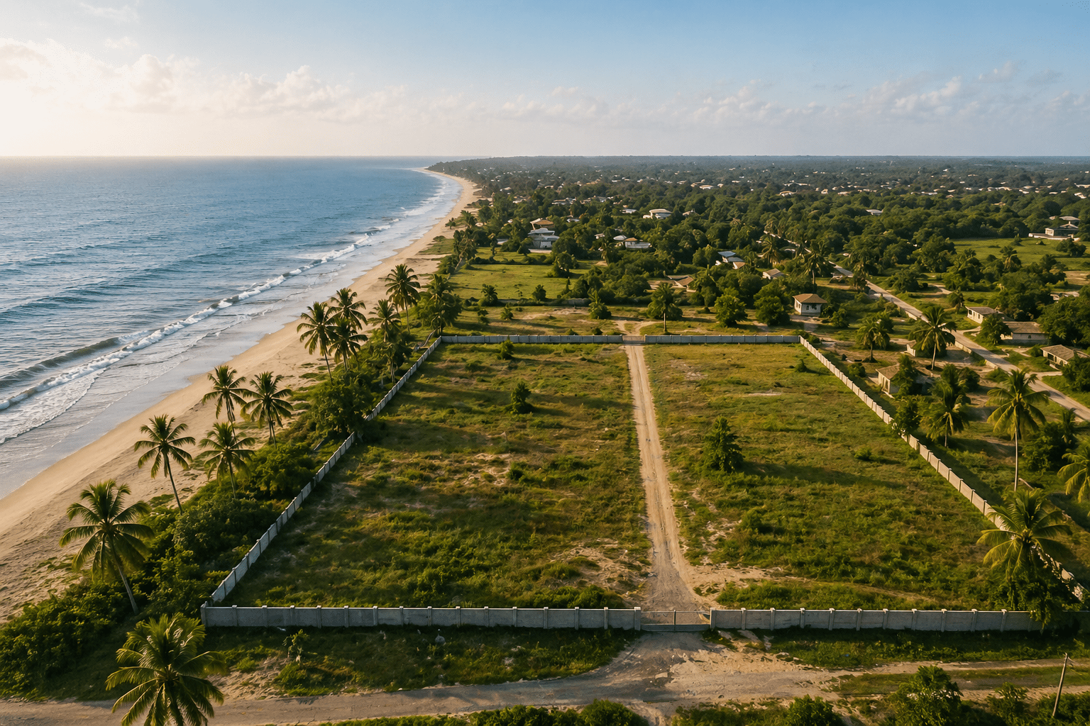 Aerial view of land for sale in Prampram Ghana by Ocean View Properties Ghana